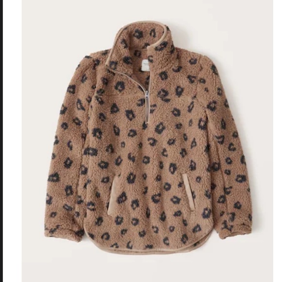 Abercrombie & Fitch Tops - Abercrombie and Fitch Sherpa Half-Zip Faux Leather Trim Pullover Fleece Top Sz M